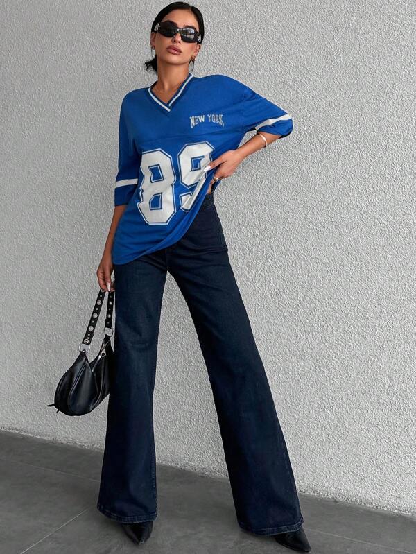 Tirza | Oversized T-Shirt Damen mit V-Ausschnitt im Sportlichen Varsity-Look 4