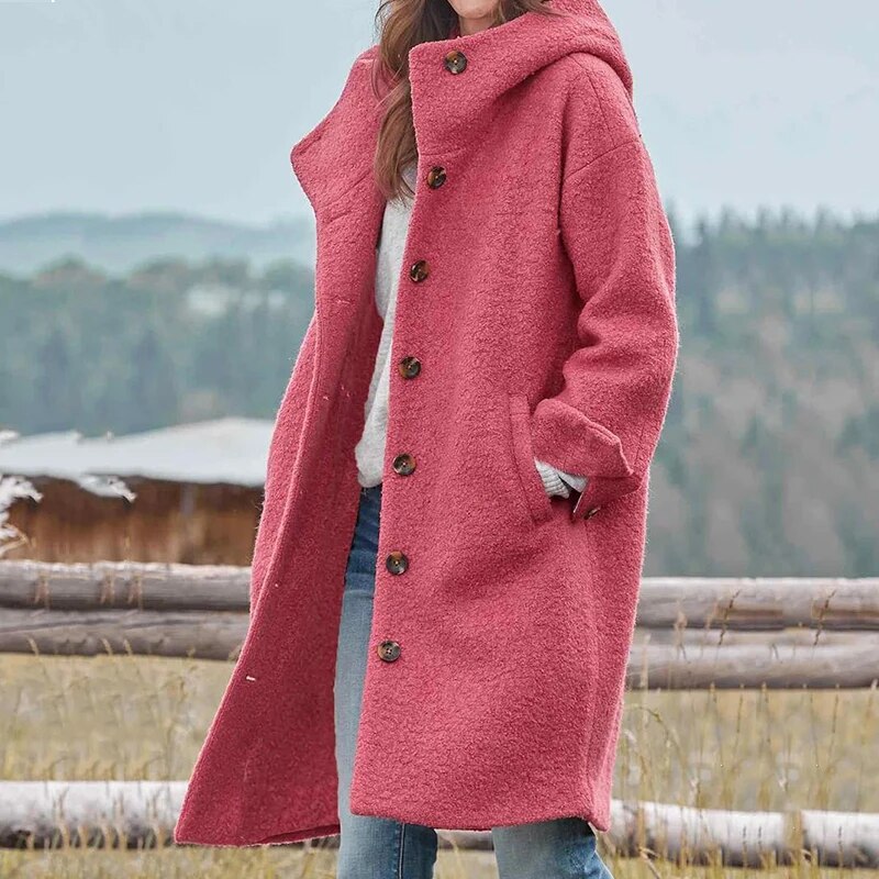 Women's Wool Blend Coat with Hood and Classic Design Hause Lune