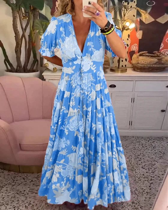 Ellis | V-Ausschnitt Blumenkleid für Damen – Festliches Kleid für Hochzeitsgast und Elegante Anlässe-3