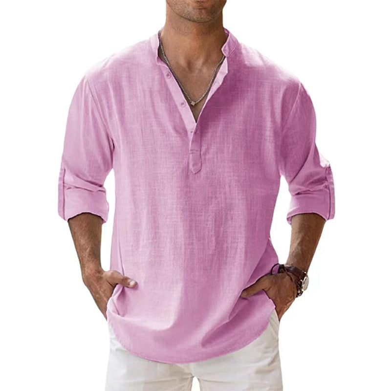 Borris | Herren Leinenhemd Henley für Sommer und Freizeit-5