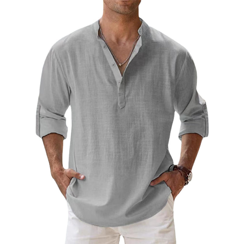 Borris | Herren Leinenhemd Henley für Sommer und Freizeit-6