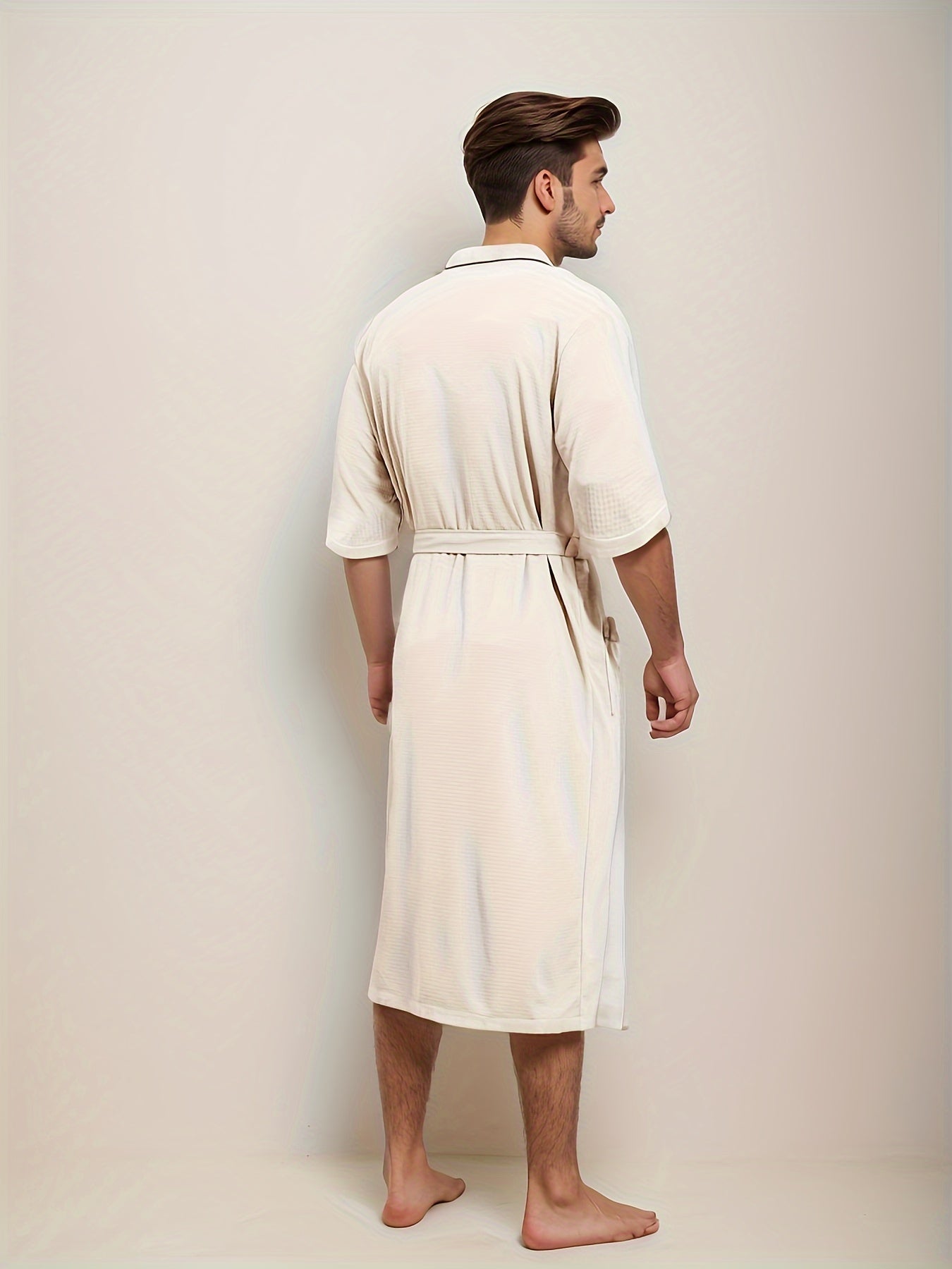 Herren kurzärmeliger Bademantel mit Doppel-Taschen Hause Lune