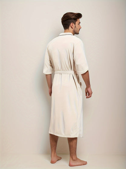 Herren kurzärmeliger Bademantel mit Doppel-Taschen Hause Lune