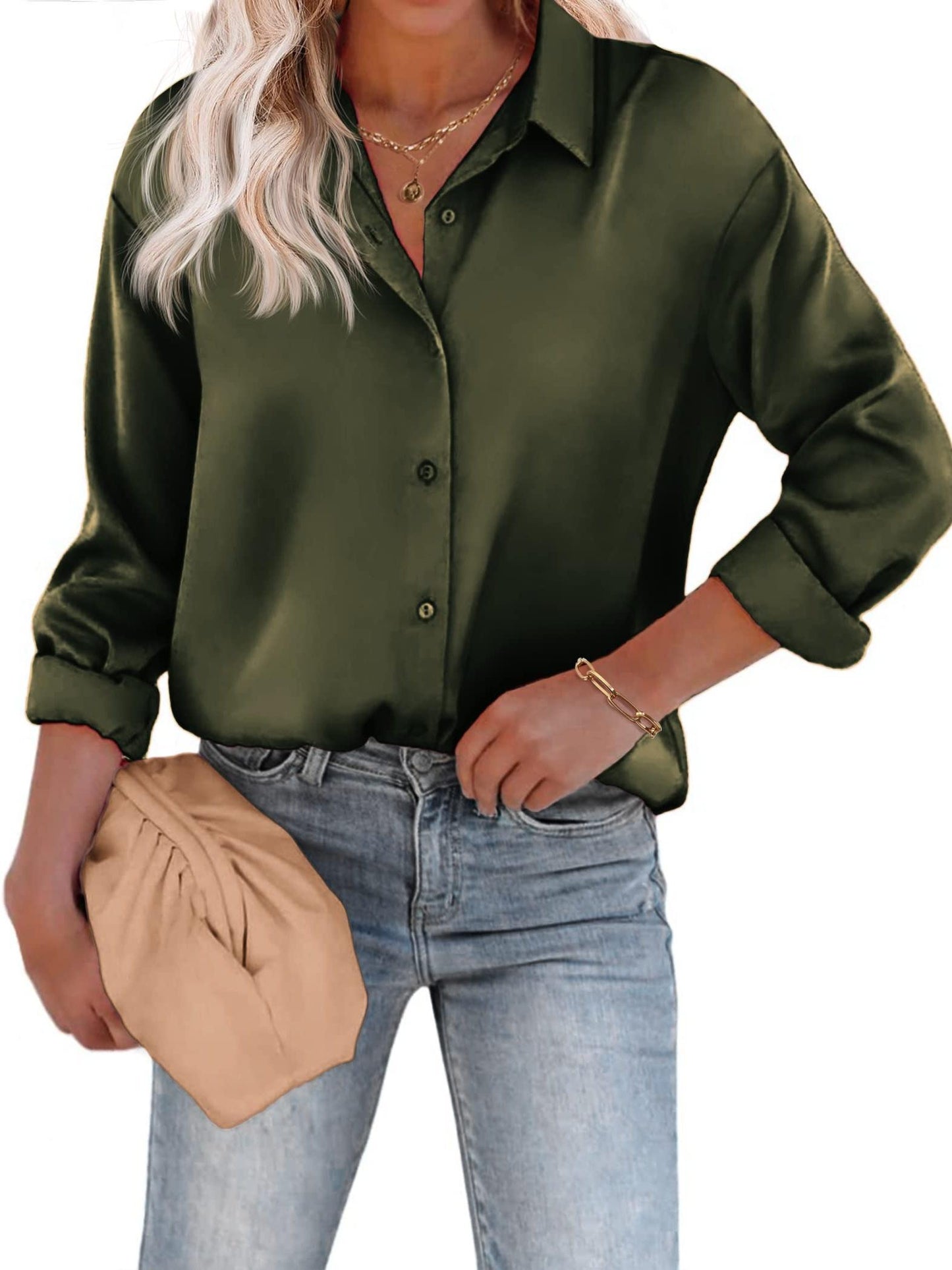 Esthere | Elegante Damenbluse aus Satin mit Knopfverschluss für Festliche Anlässe 4