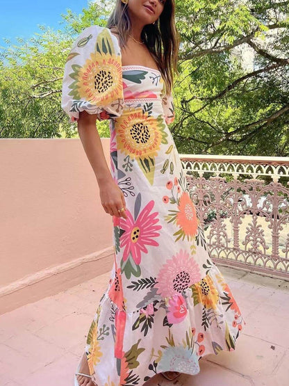 Ella | Blumiges Maxikleid Sommer Für Damen Mit Quadratischem Ausschnitt-2