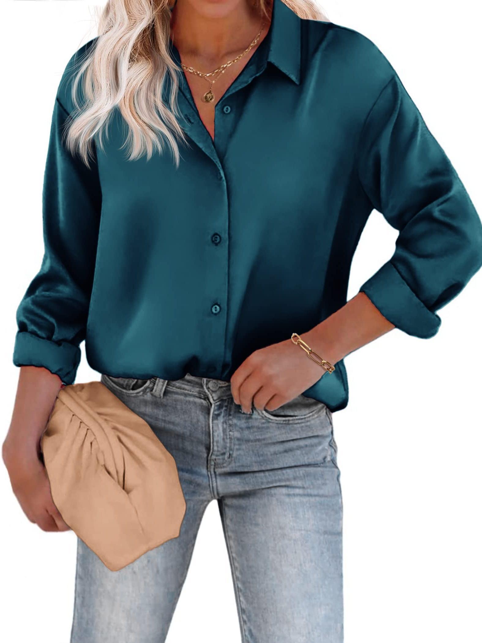 Esthere | Elegante Damenbluse aus Satin mit Knopfverschluss für Festliche Anlässe 3