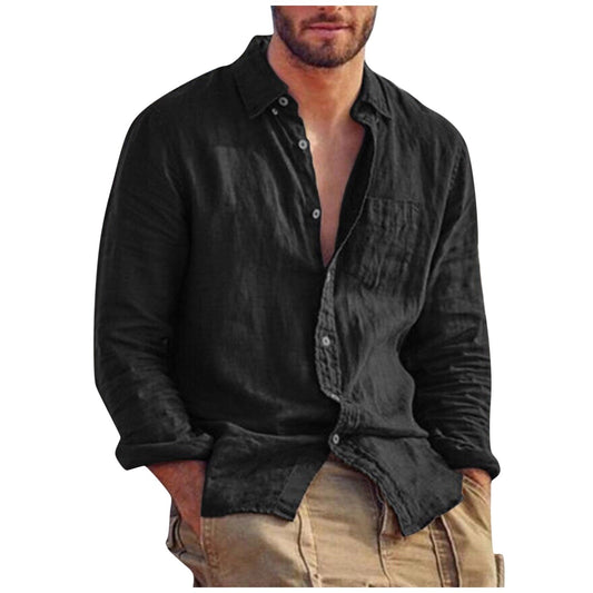 Ronald | Herren Leinenhemd V-Ausschnitt für Sommer, Atmungsaktiv, Langarm, Elegantes Design-2