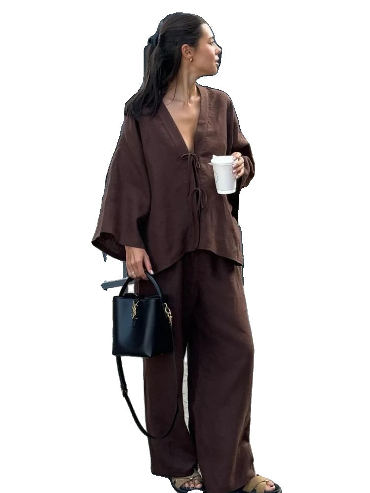 Variant image for Anna | Lässige Braune Baumwoll-Hemdhose Mit Elastischer Taille-34