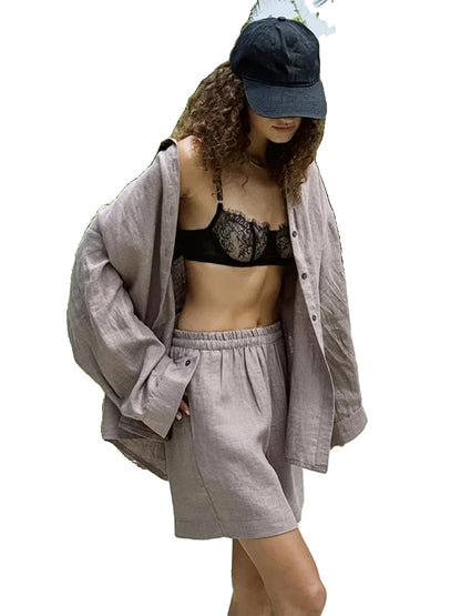 Variant image for Anna | Lässige Braune Baumwoll-Hemdhose Mit Elastischer Taille-16