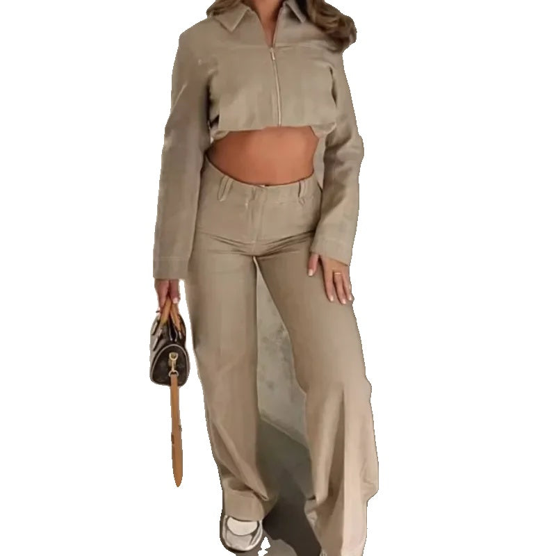 Variant image for Lässiges Damen Set | Baumwolle Leinen Crop Top und Gerade Hosen-10