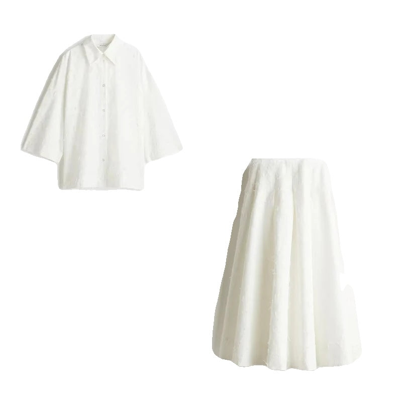 Variant image for Elegantes Hemdrock-Set | Damen Langarm T-Shirt und Plissee Rock-1