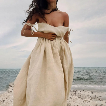 Amara | Elegantes Sommerkleid Damen Mit Verstellbaren Krawattenbändern Und Voluminösem Rock 6
