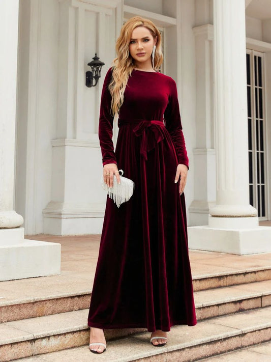Damen Samt Abend Maxikleid