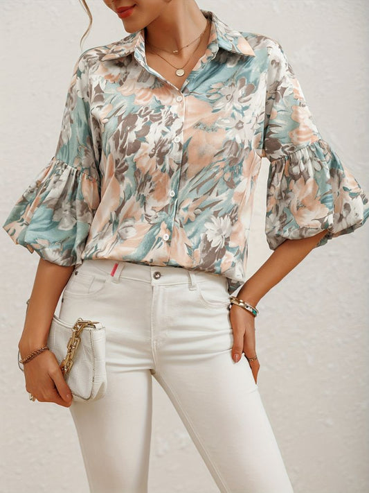 Damen Bluse mit Blumenmuster und Puffärmeln