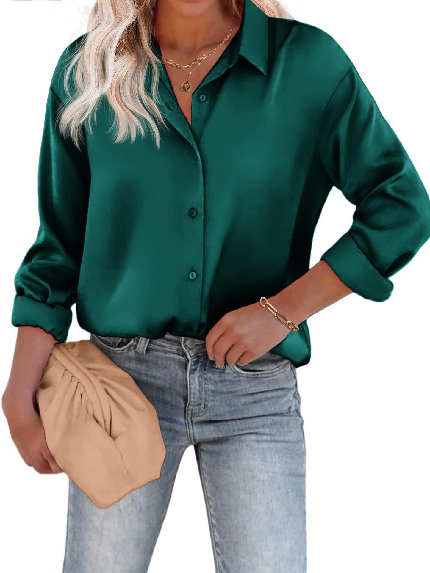 Variant image for Esthere | Elegante Damenbluse aus Satin mit Knopfverschluss für Festliche Anlässe-31