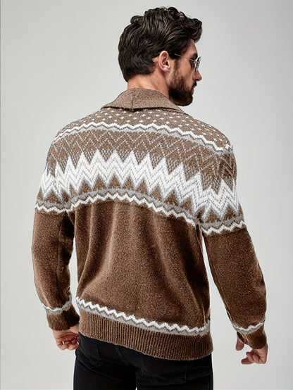 Men's Vintage Knit Sweater - Formal & Casual Button-Front Cardigan, Machine Washable Sweater Coat for Everyday & Special Occasions - Brown/Beige/Gray/Black/White/ - All-Season Layering Piece Hause Lune