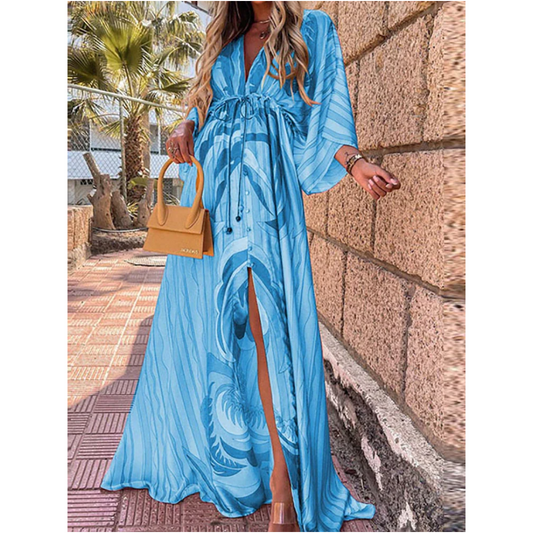 Lena | Maxikleid V-Ausschnitt Mit Schlitz Für Damen - Elegantes Lange Kleid Für Sommer & Festliche Anlässe 2
