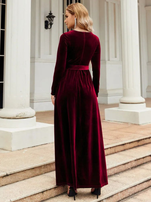 Damen Samt Abend Maxikleid