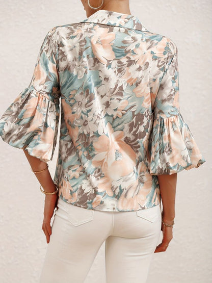 Damen Bluse mit Blumenmuster und Puffärmeln Hause Lune