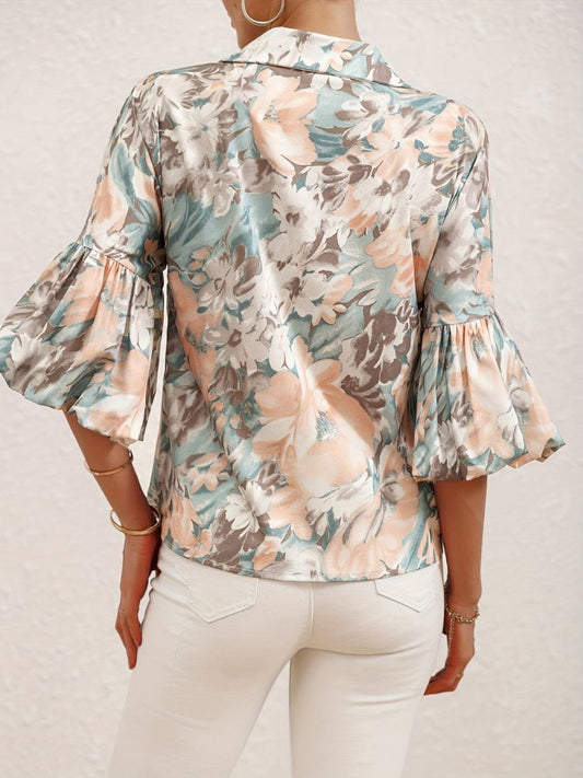 Damen Bluse mit Blumenmuster und Puffärmeln