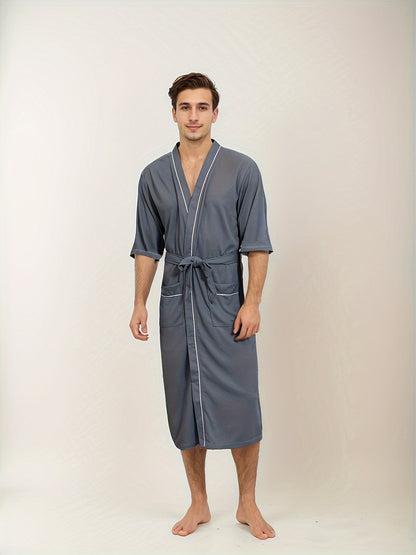 Herren kurzärmeliger Bademantel mit Doppel-Taschen Hause Lune