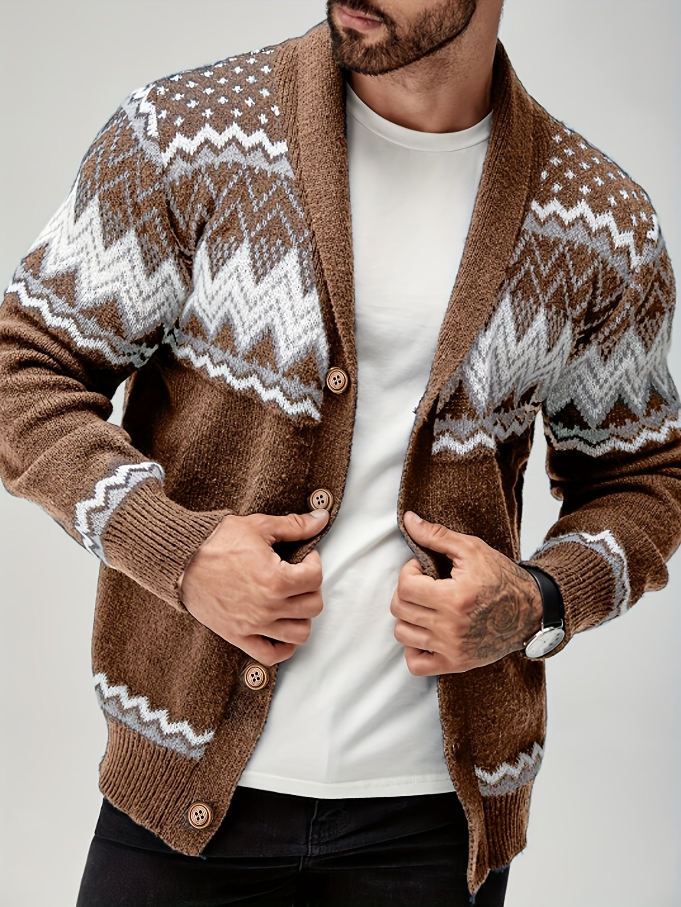 Men's Vintage Knit Sweater - Formal & Casual Button-Front Cardigan, Machine Washable Sweater Coat for Everyday & Special Occasions - Brown/Beige/Gray/Black/White/ - All-Season Layering Piece Hause Lune