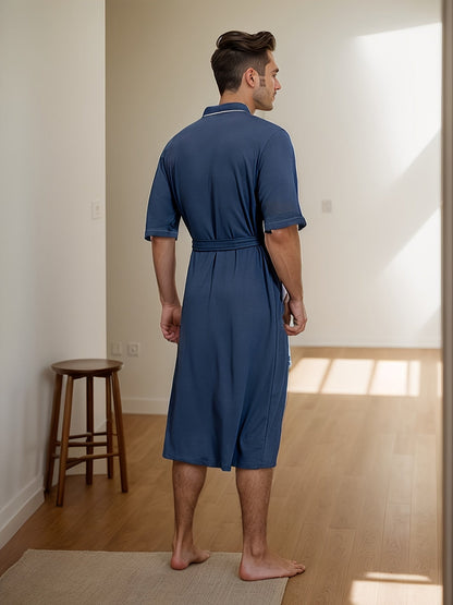 Herren kurzärmeliger Bademantel mit Doppel-Taschen Hause Lune