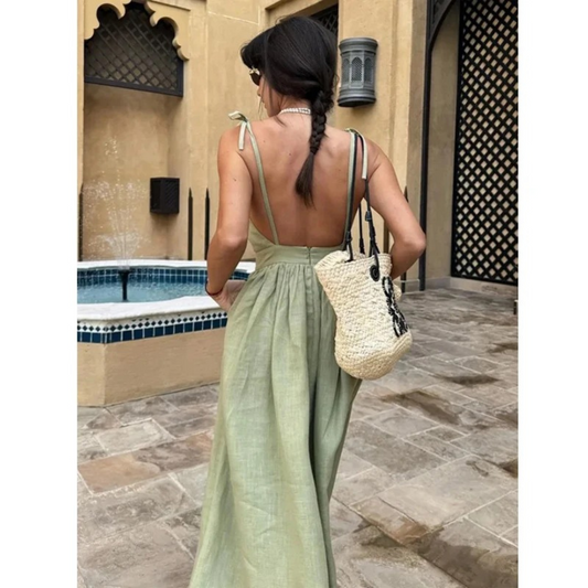 Amara | Elegantes Sommerkleid Damen Mit Verstellbaren Krawattenbändern Und Voluminösem Rock 2