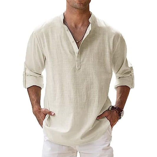 Borris | Herren Leinenhemd Henley für Sommer und Freizeit-2