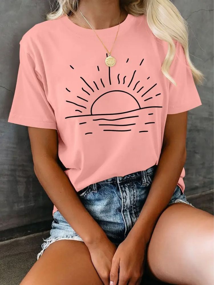Damen T-Shirt mit Sonnenaufgang-Print Hause Lune