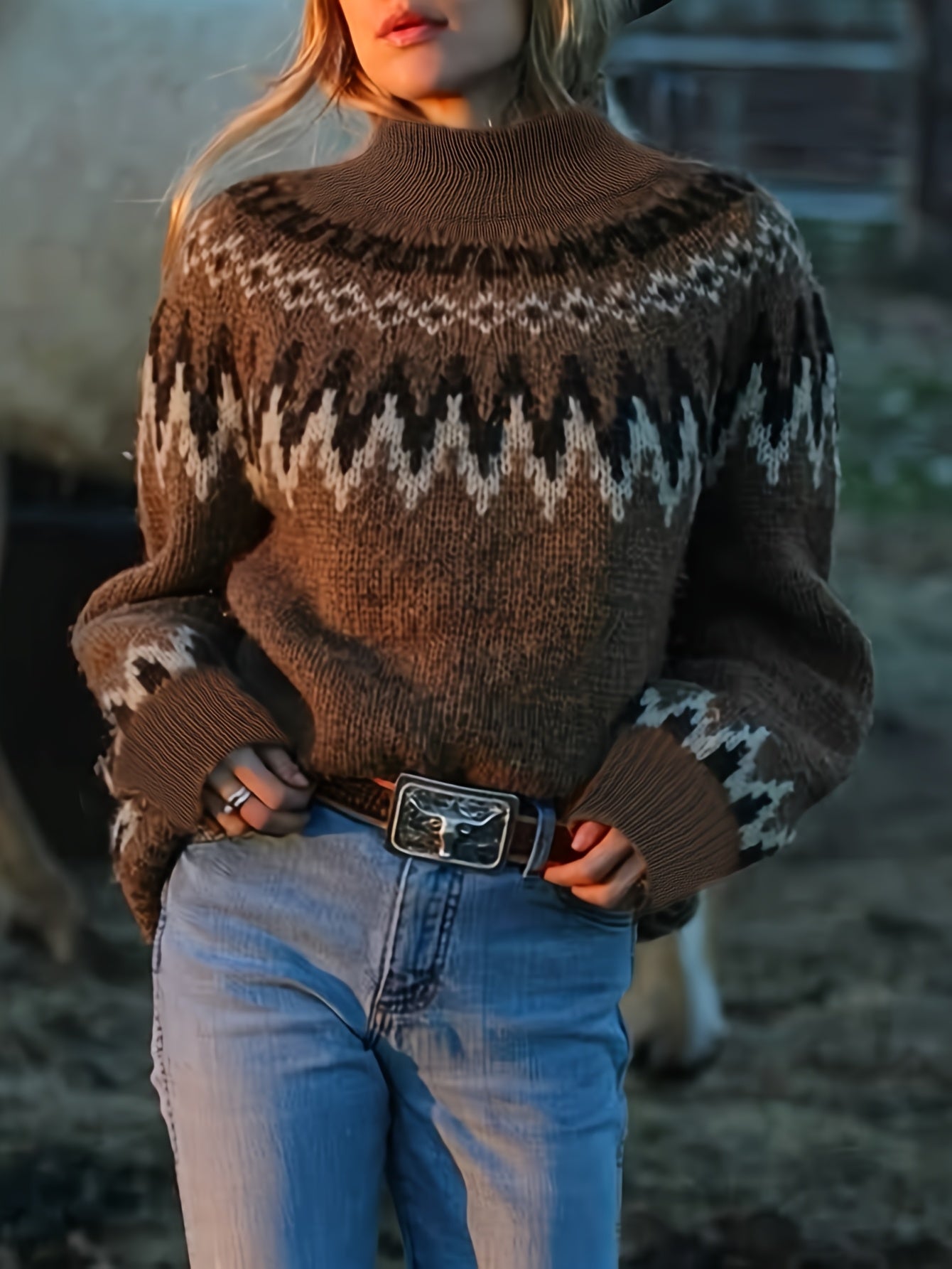 Women'S Elegant Casual Pullover - Fleece Island Round Neck Long Sleeve Sweater, Versatile Brown Round Neck Comfortable Soft Warm, Suitable for Leisure, Elegance, Home, Commuting, etc Hause Lune