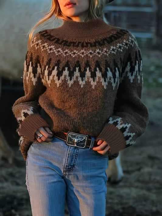 Women'S Elegant Casual Pullover - Fleece Island Round Neck Long Sleeve Sweater, Versatile Brown Round Neck Comfortable Soft Warm, Suitable for Leisure, Elegance, Home, Commuting, etc Hause Lune