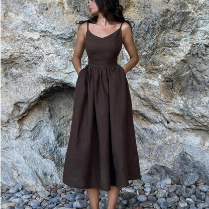 Amara | Elegantes Sommerkleid Damen Mit Verstellbaren Krawattenbändern Und Voluminösem Rock 5