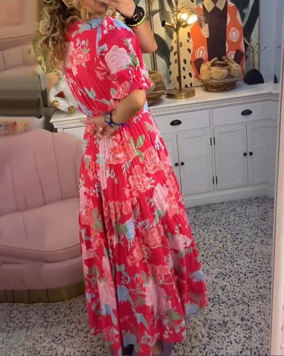 Ellis | V-Ausschnitt Blumenkleid für Damen – Festliches Kleid für Hochzeitsgast und Elegante Anlässe-2