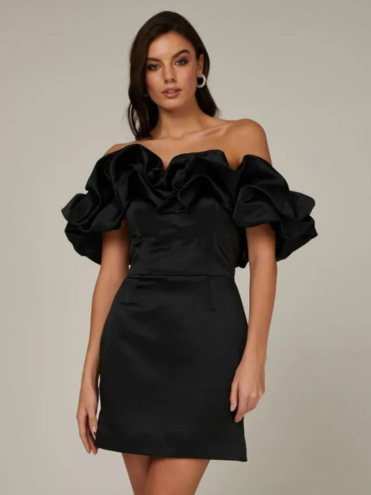 AITANA Off-Shoulder Abendkleid – Elegante Rüschendetails, Midi-Länge 1