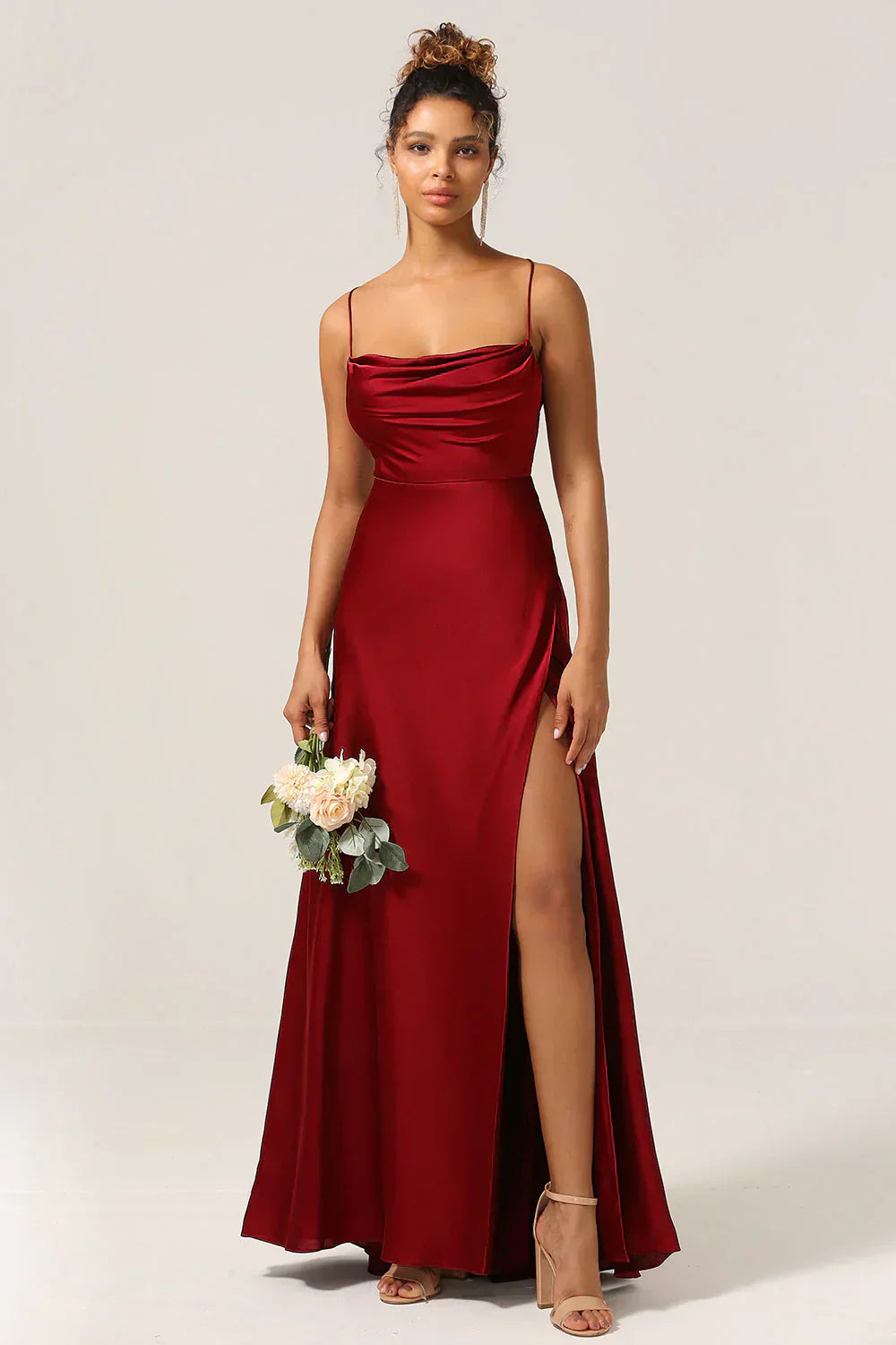 ALVAREE Damen Abendkleid – Satin mit Hohem Schlitz und Offenem Rücken, Maxi-Länge 8