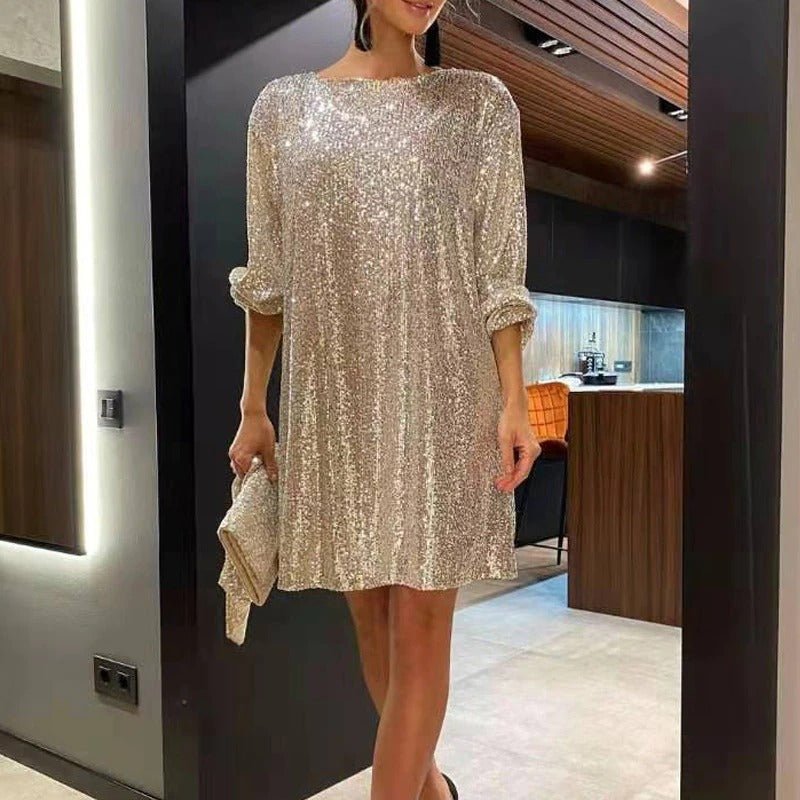 Ailke Glitzerndes Minikleid für Damen – Pailletten Design, Flatternde Passform, Schwarz 2