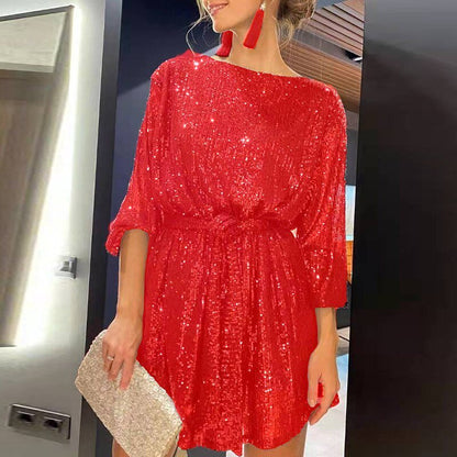 Ailke Glitzerndes Minikleid für Damen – Pailletten Design, Flatternde Passform, Schwarz 7
