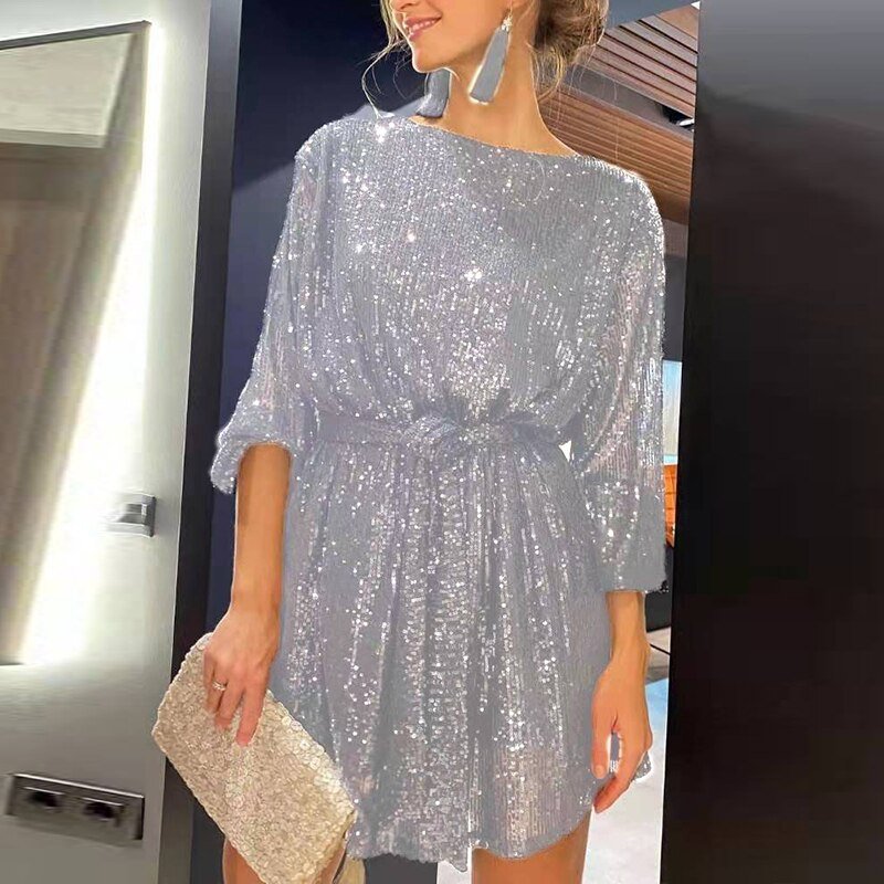 Ailke Glitzerndes Minikleid für Damen – Pailletten Design, Flatternde Passform, Schwarz 8