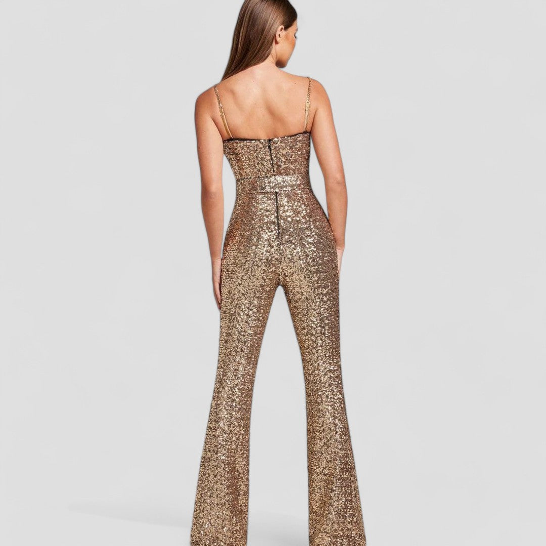 Alba | Funkelnder Abend-Jumpsuit Für Damen Mit Tiefer V-Ausschnitt Und Breiten Hosenbeinen 2