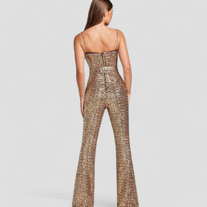 Alba | Funkelnder Abend-Jumpsuit Für Damen Mit Tiefer V-Ausschnitt Und Breiten Hosenbeinen 2