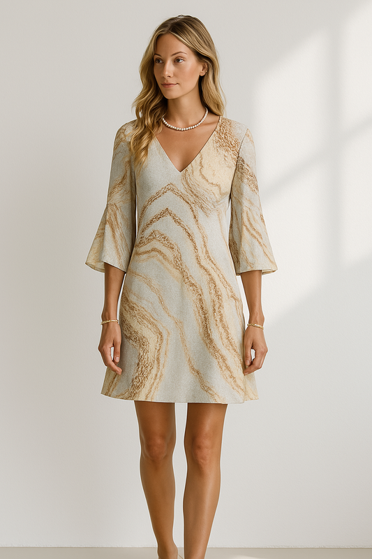 Alba | Klassisches Kurz Damenkleid Mit V-Ausschnitt Und Marmorprint Für Festliche Anlässe 0