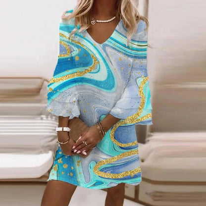 Alba | Klassisches Kurz Damenkleid Mit V-Ausschnitt Und Marmorprint Für Festliche Anlässe 5
