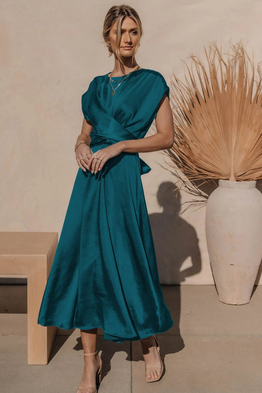 Amara | Elegantes Wickelkleid Midi für Damen im Satin-Look 0