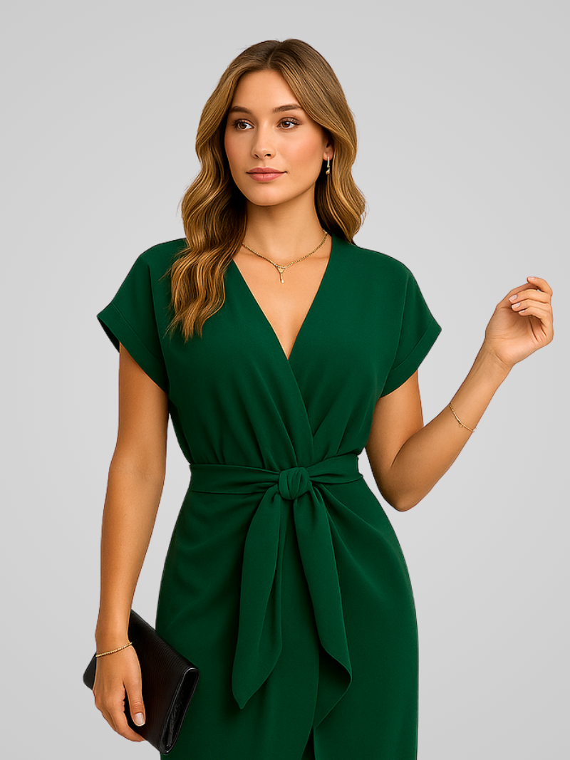 Anne | Elegantes Damenkleid Midi-Sommerkleid in Frischem Gemüseton 3
