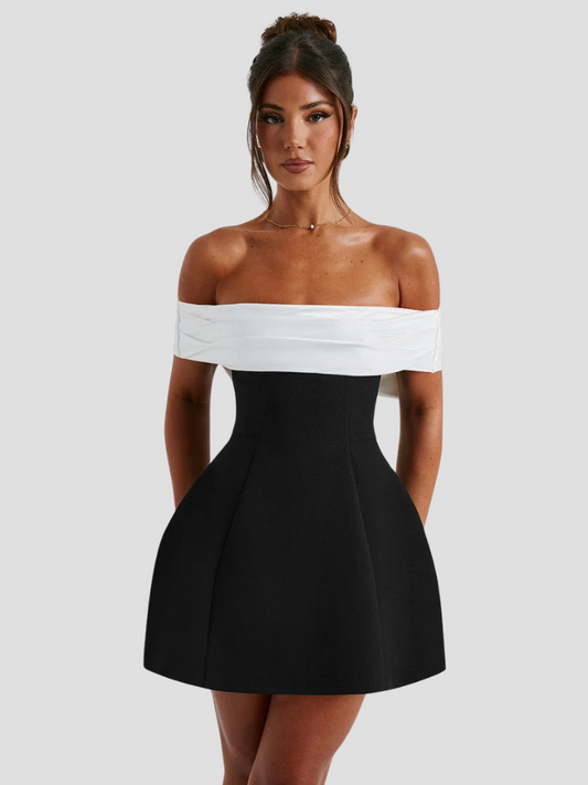 Anouk | Elegantes Damenkleid Für Hochzeitsgäste – Schwarz-Weiße Mini-Bogenkleid 1