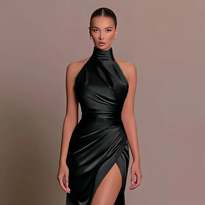 Ariadne | Klassisches Satin Abendkleid Lang mit Halterneck für Elegante Anlässe 4