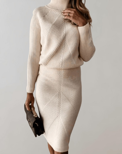 Autumn Knit Two-Piece Set With Turtleneck Sweater And Slim Skirt Hause Lune