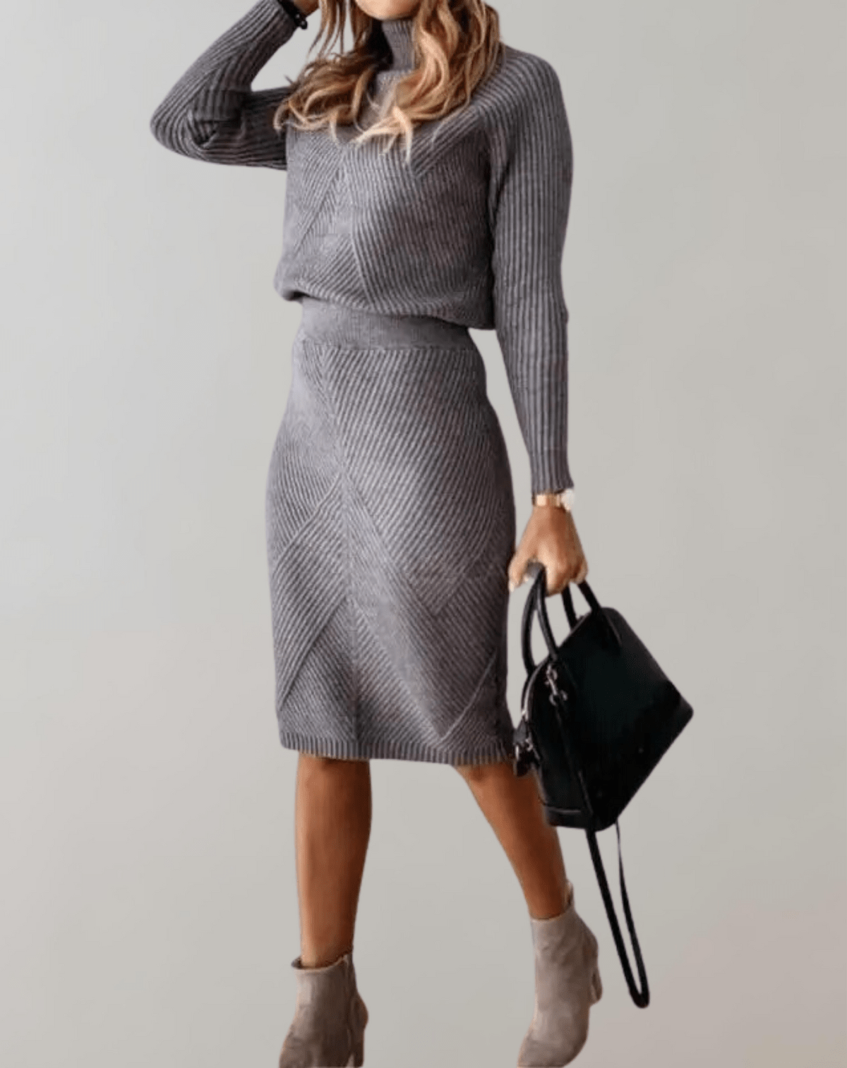 Autumn Knit Two-Piece Set With Turtleneck Sweater And Slim Skirt Hause Lune