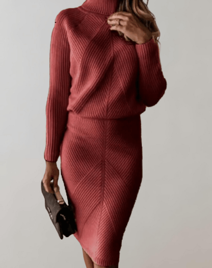 Autumn Knit Two-Piece Set With Turtleneck Sweater And Slim Skirt Hause Lune